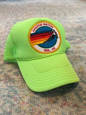 Aviator Nation Trucker Cap Snapback Neon Green Hat Vail Ski Logo Adjustable